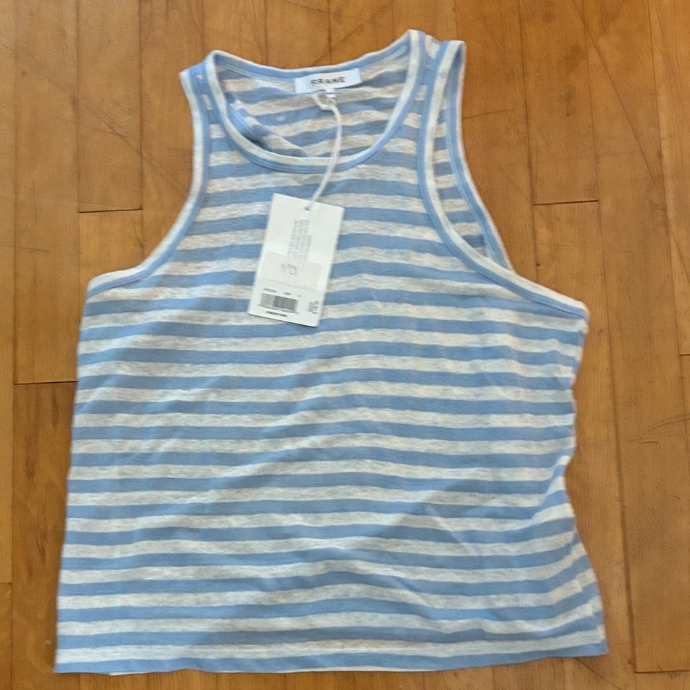 Frame Denim Light Blue and White Striped Tank